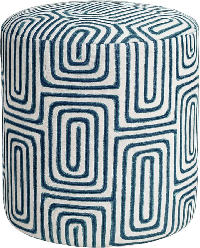 Poufue - Luxe Poef met Print - Dizzy Blue - Tall Round