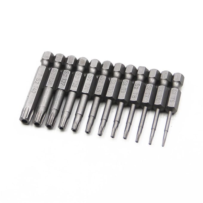 12-delige 1/4 inch zeskantkoppen boorbitset staal schroevendraaierbits 50 mm lang compatibel met vermogen zwart