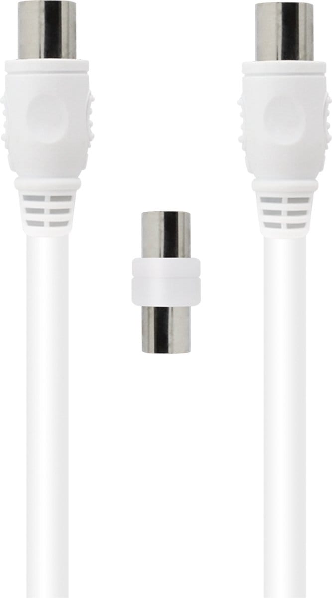 Force Case, Coaxiale TV Antennekabel 9.52mm - Mannelijk/Vrouwelijk - Met Mannelijk/Mannelijk Adapter - 2m, Wit
