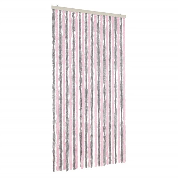 vidaXL - Vliegengordijn - 100x220 - cm - chenille - zilvergrijs - en - roze