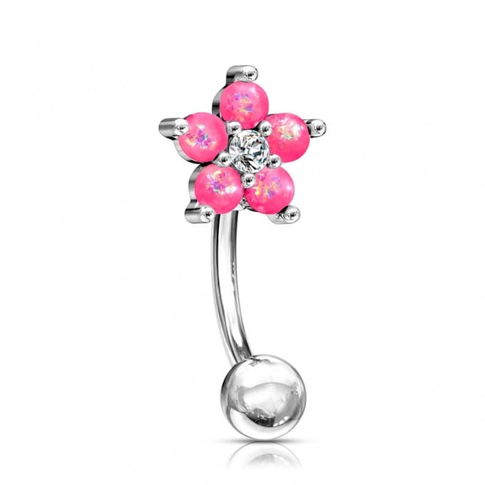 Piercing curved opal bloem 1.2x8 - roze - LMPiercings