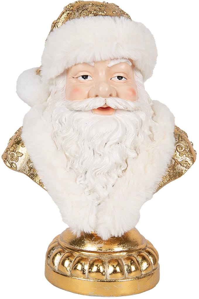 Clayre & Eef Kerstdecoratie Beeld Kerstman 23x15x32 cm Wit Kunststof