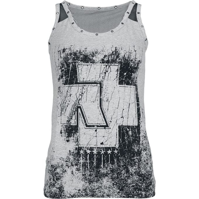 Rammstein Top - Amour - S tot XL - voor Vrouwen - lichtgrijs gemêleerd-zwart