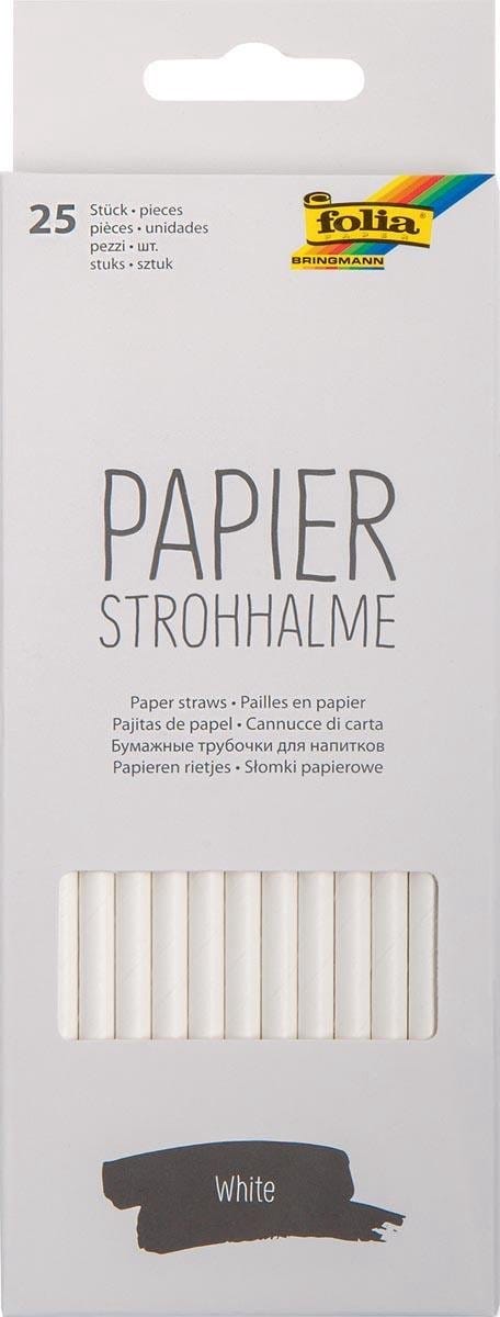 Folia papieren rietjes, ophangbaar doosje van 25 stuks, wit