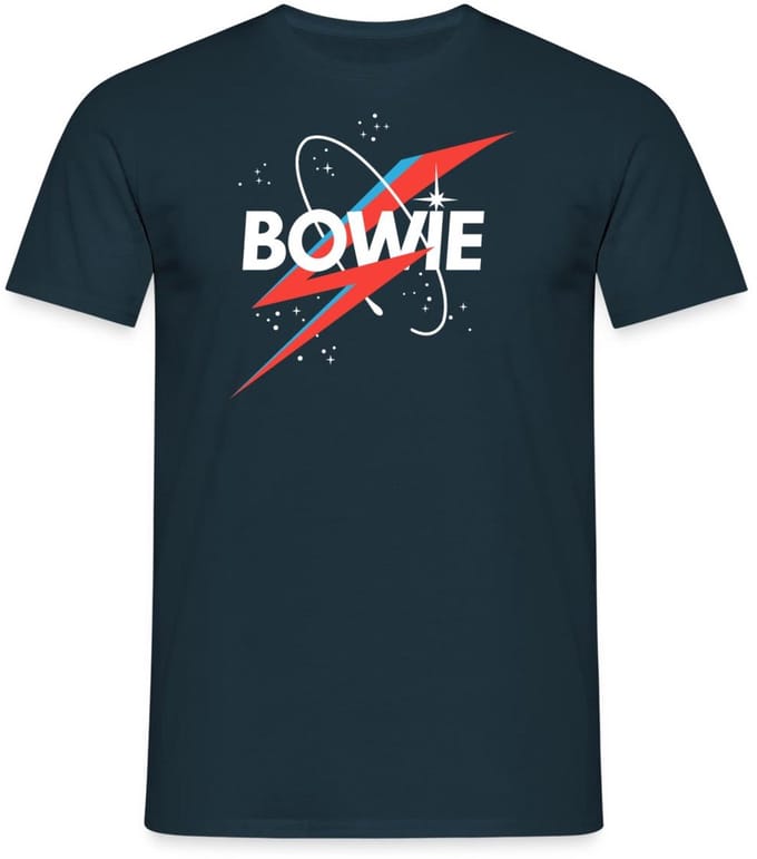 David Bowie Belettering Sterrenhemel Met Bliksem T-Shirt Heren