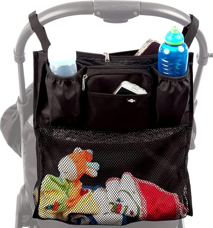 organizer opslag met winkelnet. universele pasvorm en waterbestendig plus 2 gratis x buggy clips.