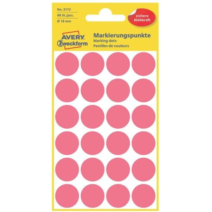 Etiket avery zweckform 3172 rond 18mm lichtrood 96 Etiketten
