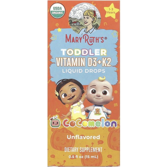 MaryRuth's, Cocomelon, Vitamine D3 + K2 Liquide pour Bébés, Âges 1-3, Sans Arôme, 0.5 fl oz (15 ml)