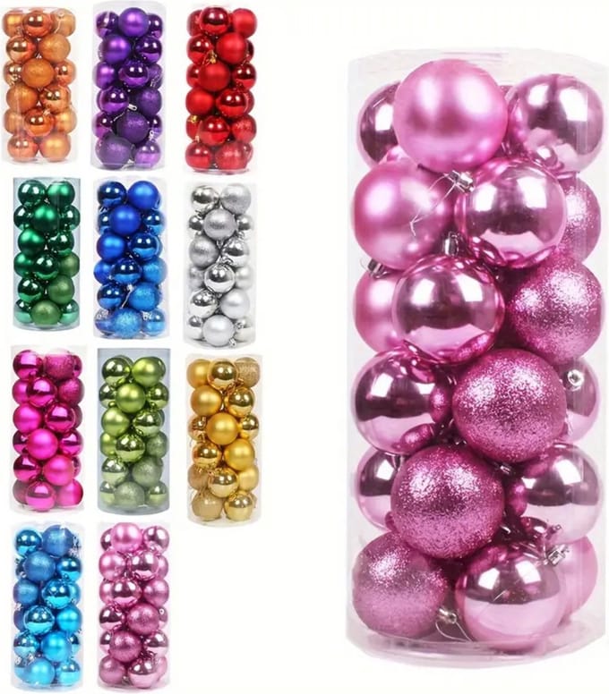 Nivard Kerstballen - Kerstversiering - Plastic - Kerstballenset - Roze - 3 cm - 24 stuks