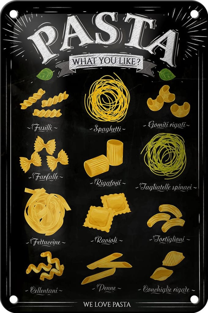 Blechschild Pasta 12x18cm Nudeln what you like Essen