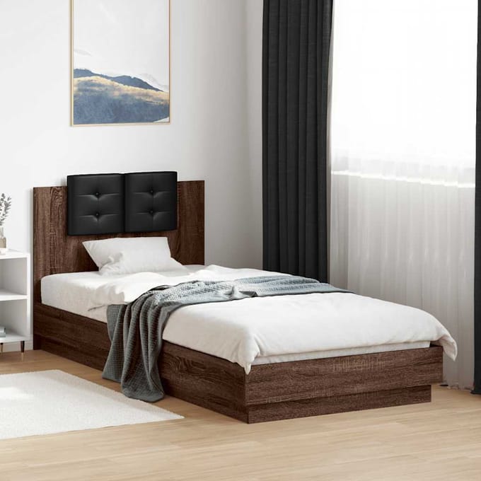 vidaXL - Bedframe - met - hoofdeinde - bewerkt - hout - bruineikenkleur - 90x200 - cm