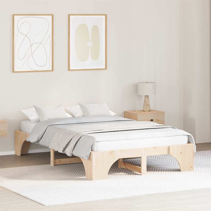vidaXL - Bedframe - Naturel - 140 - x - 190 - cm - Massief - grenenhout