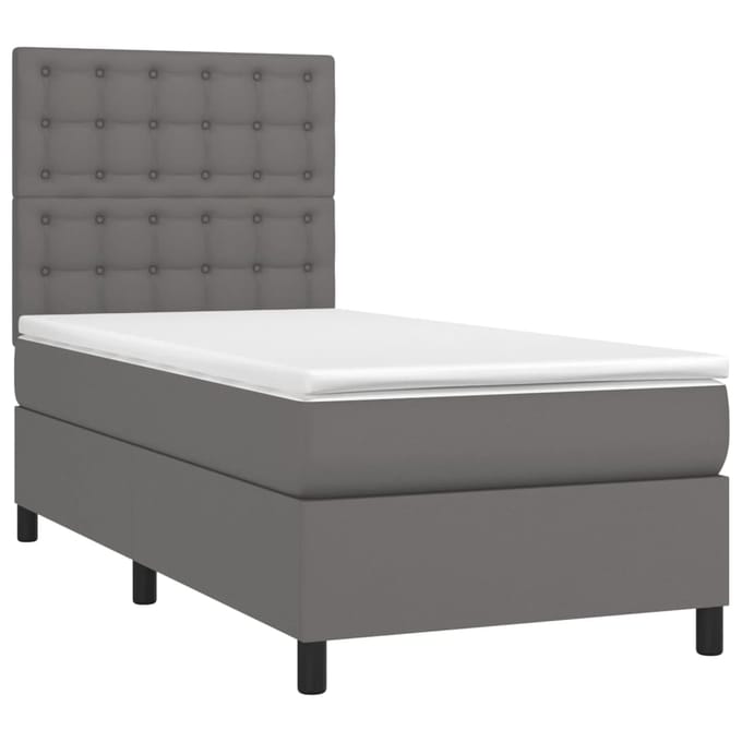 vidaXL - Boxspring - met - matras - en - LED - kunstleer - grijs - 90x200 - cm