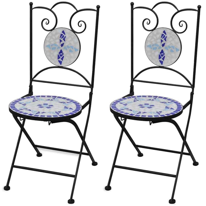 vidaXL - Opklapbare - stoelen, - 2 - stuks, - keramisch, - blauw - en - wit