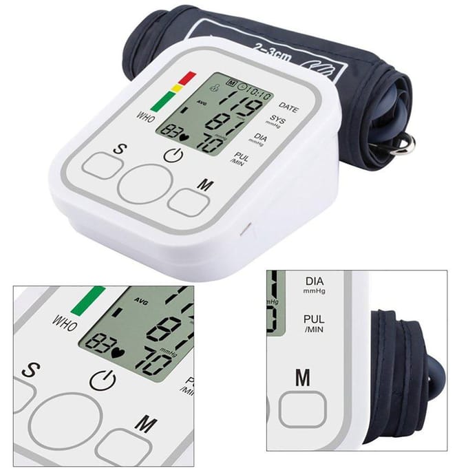 Digitale polsbloeddrukmeter USB oplaadbare stem hartslagmeter bloeddrukmanchet draagbare LCD automatische polsmeter thuisbloeddrukmeter white