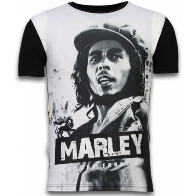 Local Fanatic Bob marley black and white digital rhinestone t-shirt