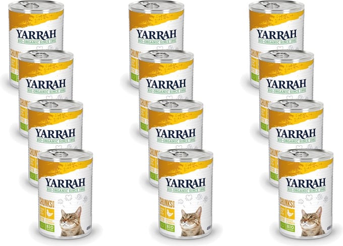 12x Yarrah Bio Kat Blik Chunks - Kip - Kattenvoer - 405g
