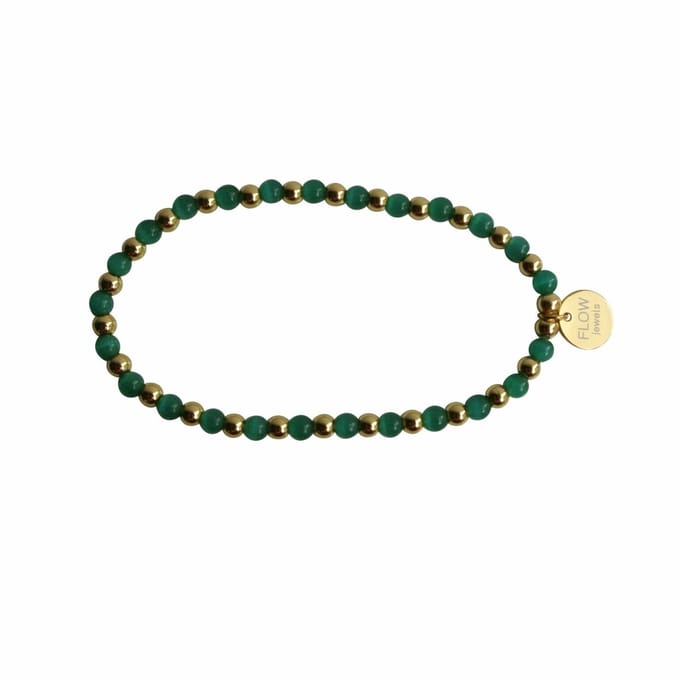 FlowJewels - armband - staal - cats eye - elastisch - goudkleurig - handgemaakt