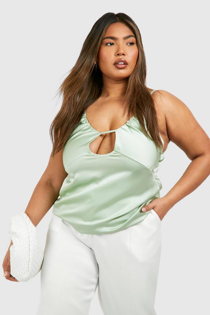 boohoo Dames Plus Cami Top met uitsnijdingsdetail en geraffeld ontwerp | Munt | Maat: 46