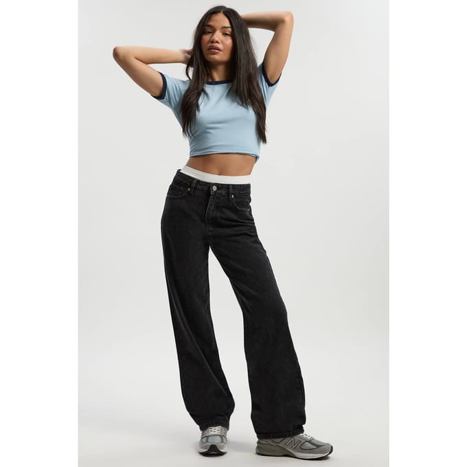 Dames Boohoo Basics Boyfriend-Jeans met hoge taille | Washed Black | Maat: 12/32L