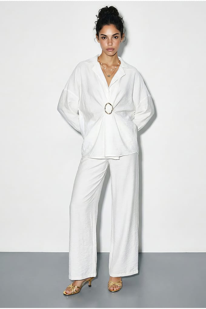 Oversized Button-Up Shirt en Wijde Pantalon Set