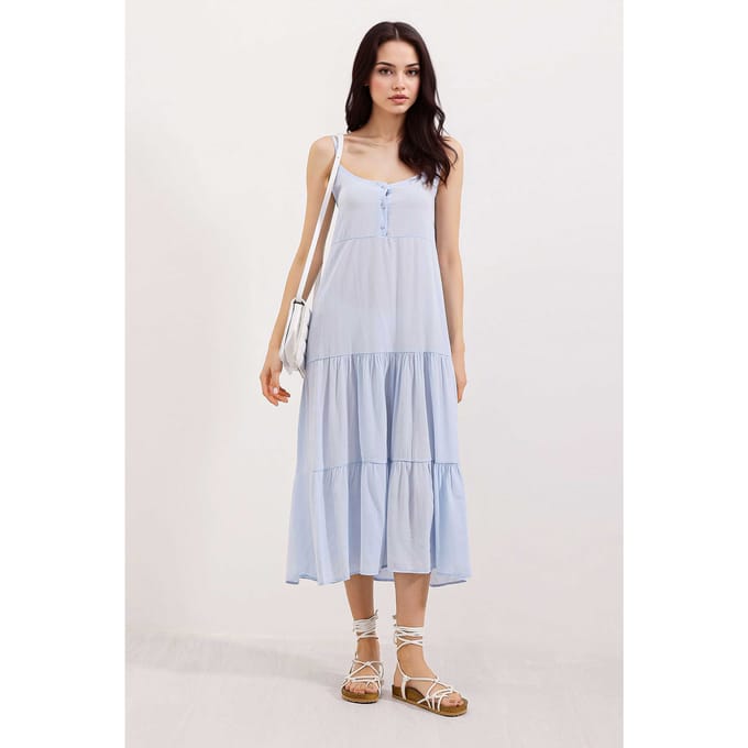 Loose Fit Midi-jurk met Vierkante Kraag