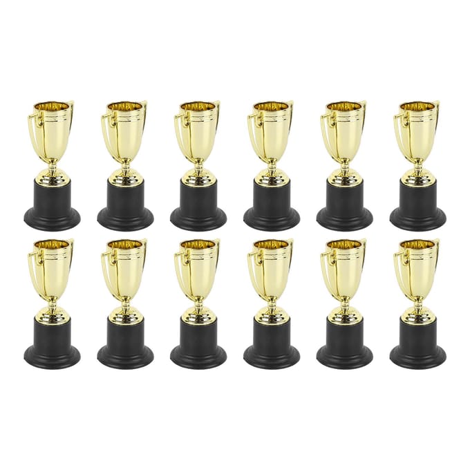 12 Stuks Mini Trofeeën Heldere Kleur Sterk Plastic Stabiele Basis Lichtgewicht Gouden Prijs Trofeeën voor beige