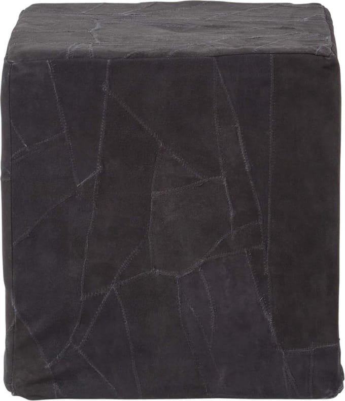 Homescapes Zwarte Patchwork Poef – Zitkubus van gerecycled leer, 36x38 cm