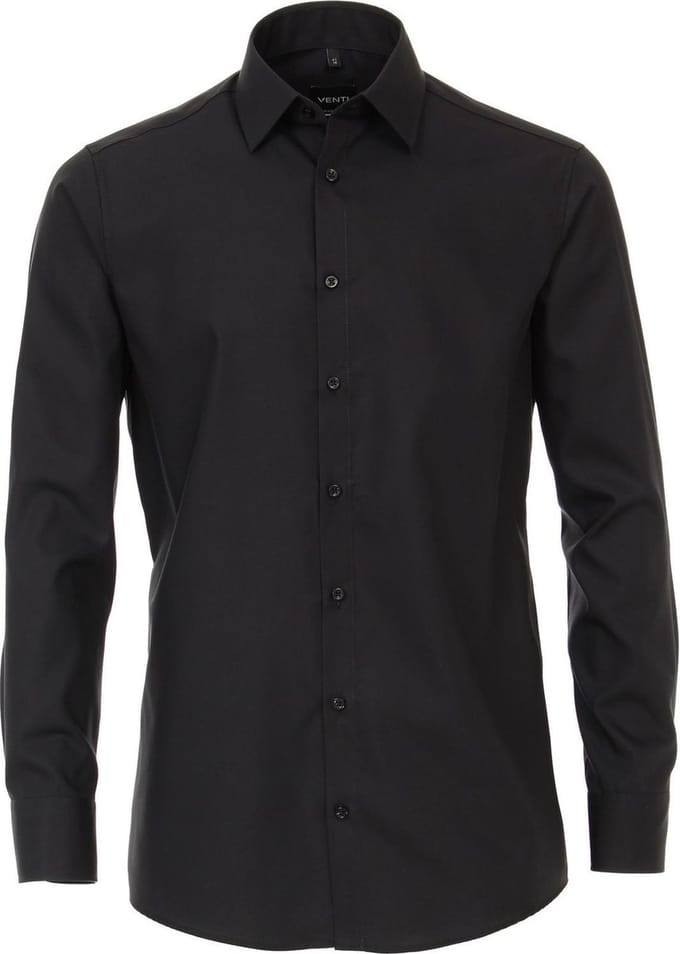 VENTI modern fit overhemd - zwart - Strijkvrij - Boordmaat: 43