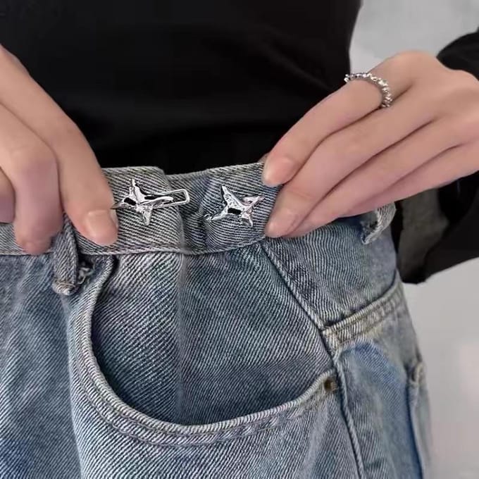 1 Paar Temperament Vierpuntige Ster Taille Aansnoer Tool Verstelbare Taille Gesp Modieuze Jeans Vaste Taille Gesp zilver