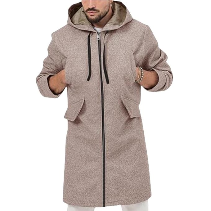 Wollen Herenjas Multi-Pocket Jas met Capuchon Ritsvest M kaki