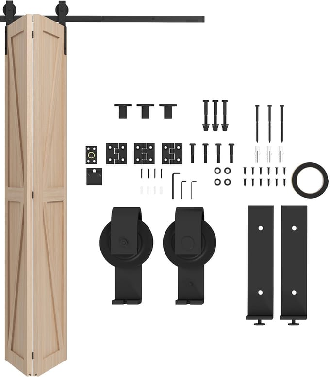 Killogood Opklapbare deurrailset van 122 cm - stalen schuifdeurrailset - geschikt voor twee deuren.