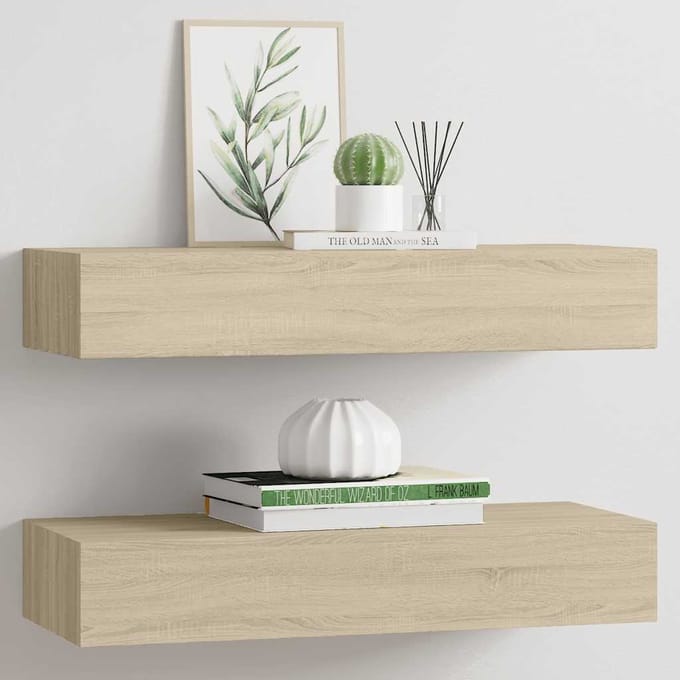 vidaXL - viaXL - Wandschappen - 2 - st - met - lade - 60x23,5x10 - cm - MDF - eikenkleurig