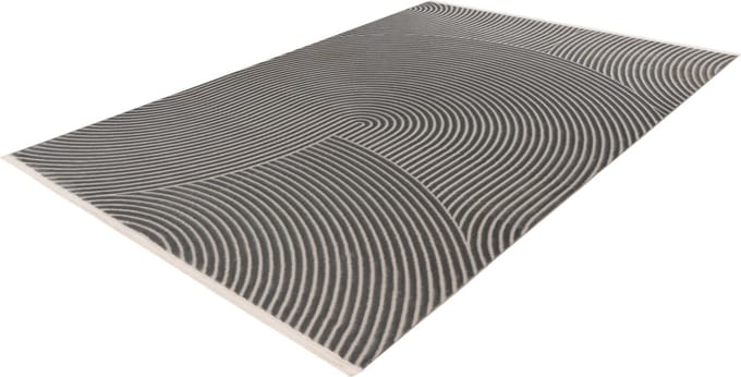 Lalee Elif Japandi stijl vloerkleed 3d effect hooglaag cirkels reliëf laagpolig karpet 80x150 cm grijs zilver