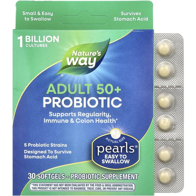Nature's Way, Probiotic Pearls Volwassenen 50+, 30 zachte capsules