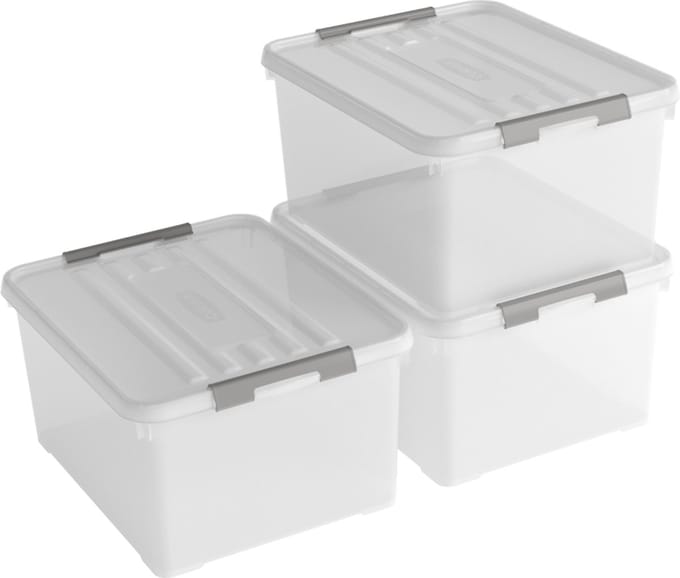 Curver Handy+ Opbergbox - 35L - 3 stuks - Transparant met deksel