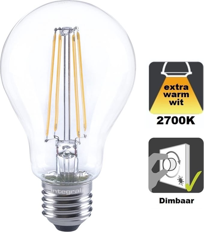 Standaard bol - E27 - 7.8W - Extra Warm Wit - 2700K - Filament - Helder