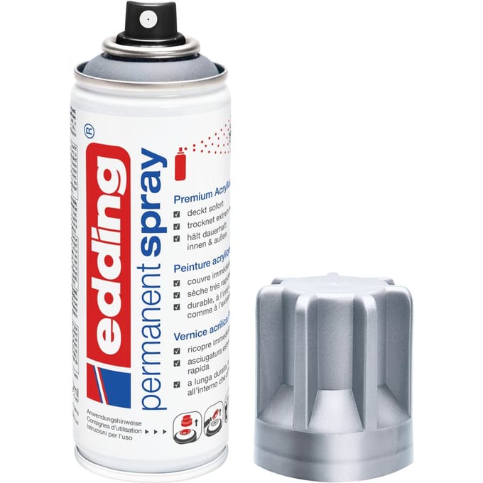 edding Spray 5200, 200 ml, premium acryllak mat, spuitbreedte ca. 50-60 mm, zilver mat