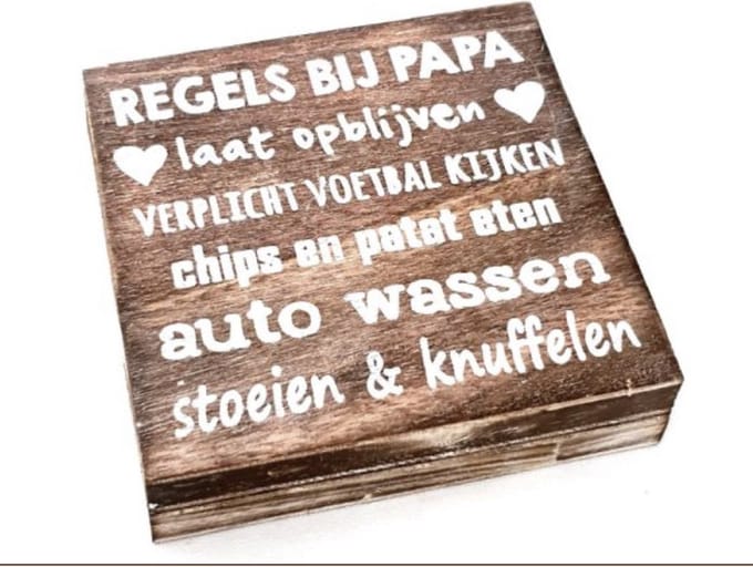 Tekst blok regels bij papa 15x15 cm naturel