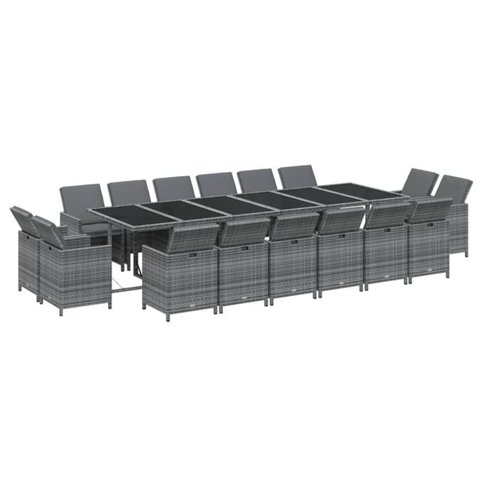 vidaXL - 17-delige - Tuinset - met - kussens - poly - rattan - grijs