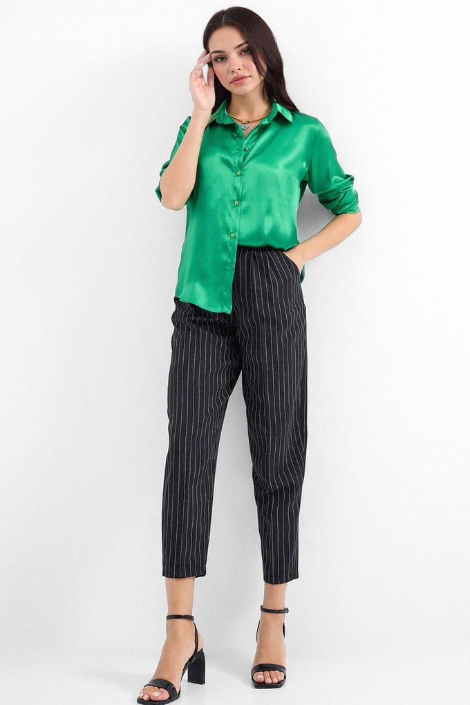 Satin Lange Mouwen Knop-Up Shirt