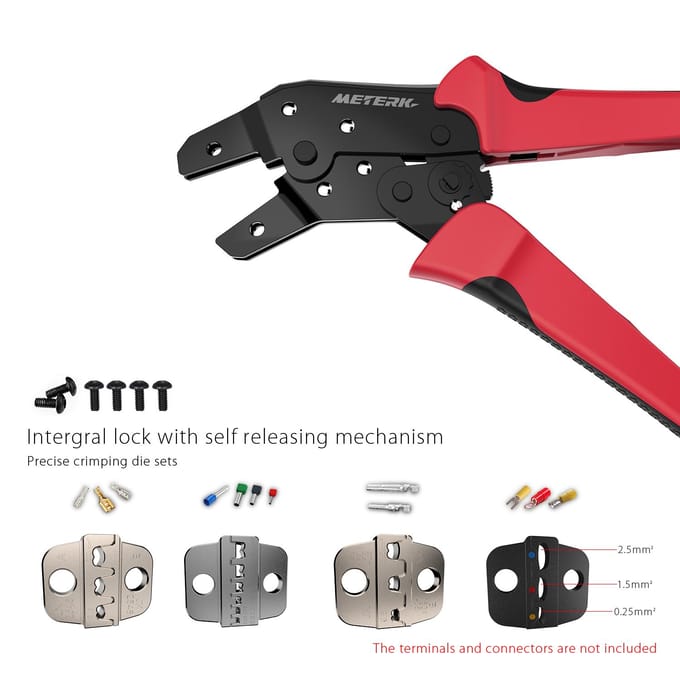 METERK Professionele 4-in-1 draadkrimpers Engineering Ratelterminal Krimptang Schoenveter 1000g rood