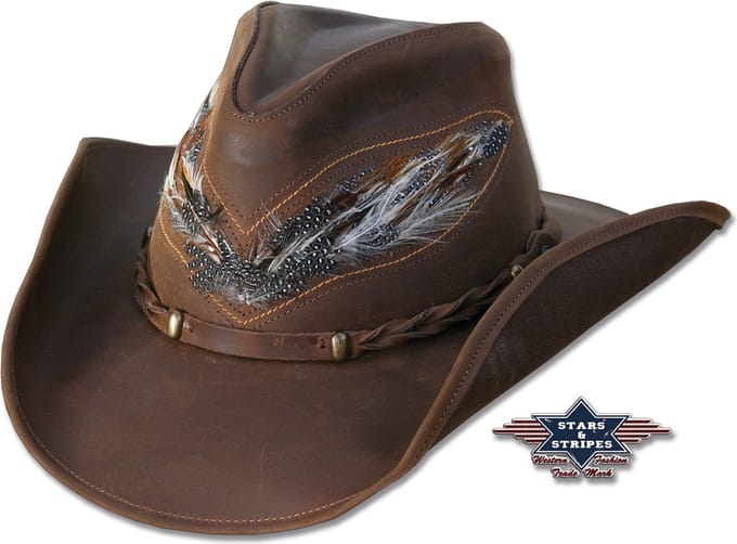 Western lederen hoed Stars&Stripes OUTBACK S
