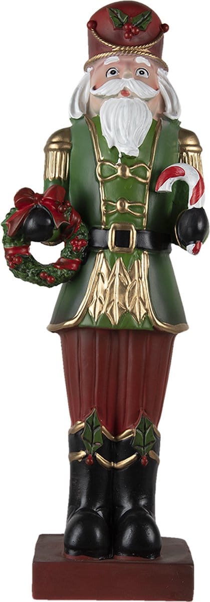 Clayre & Eef Beeld Notenkraker 17x10x47cm Groen Rood Polyresin Kerstdecoratie