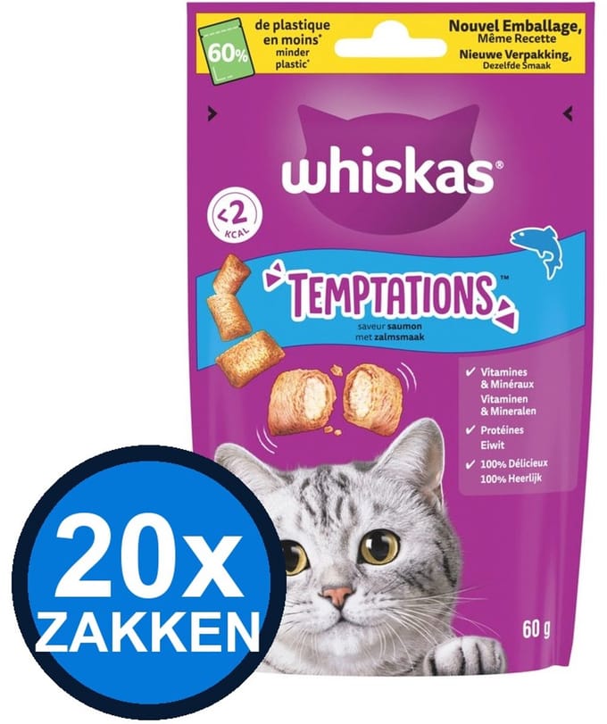 20x Whiskas - Temptations Zalm - Kattenvoer Snacks - 60 g
