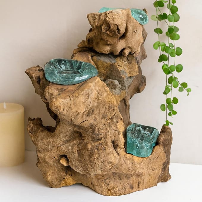 Molton Glass Triple Candle Holder on Wood