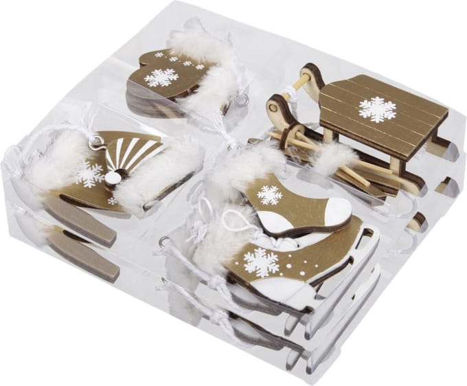 Othmar Decorations kersthangers wintersport - 12x -goud -hout -5 cm