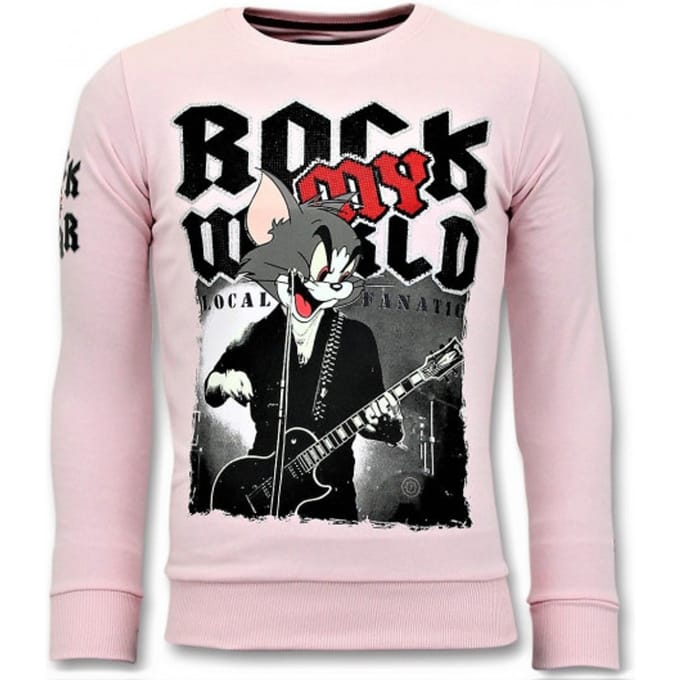 Luxe Heren Trui - Rock My World Cat - Roze