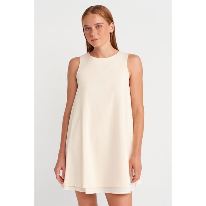 Katoenen Poplin Mouwloze Mini Shift Jurk