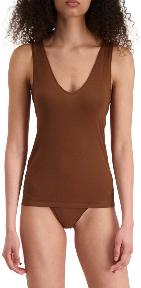 Noshirt Tank Top - Lite Cotton - Dames Top - Deep V - Invisible Mocha - Maat XS